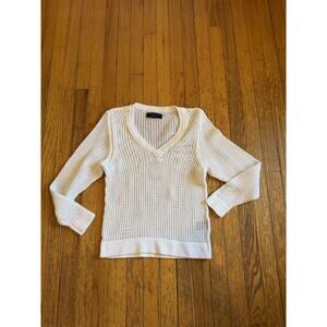 Rag & Bone Sweater Womens Small White Open Knit Cotton V Neck Mesh Pullover